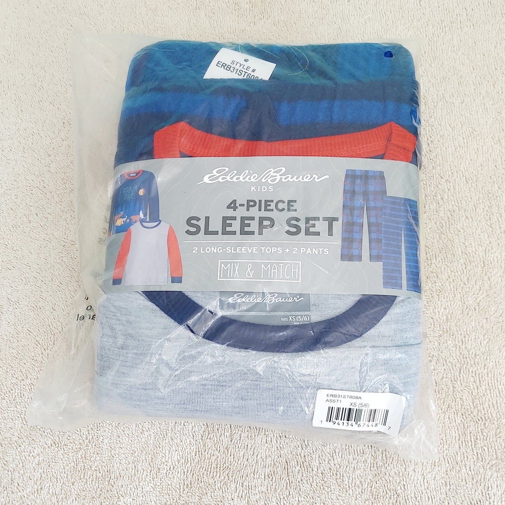 Eddie Bauer Colorful 4-Piece Mix & Match Pajama Set Boys Size XS 5/6 NWT Cozy